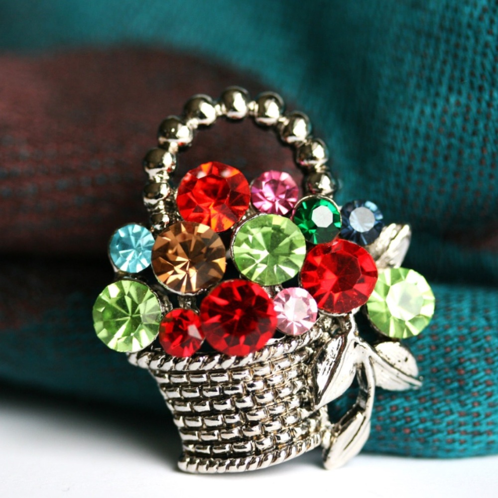 Vintage Basket of Flowers Brooch